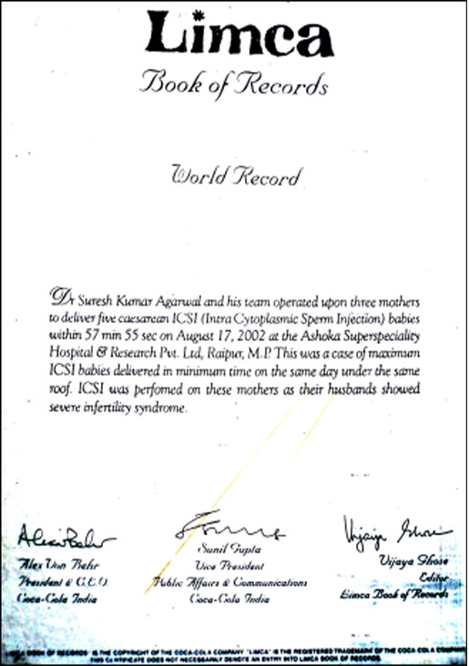 ashoka ivf award Limca Book of Record 2003