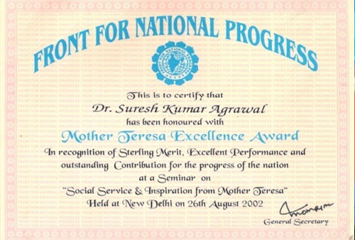 Mother Teresa Excellence Award Image Best IVF in India Mother Teresa Excellence Award